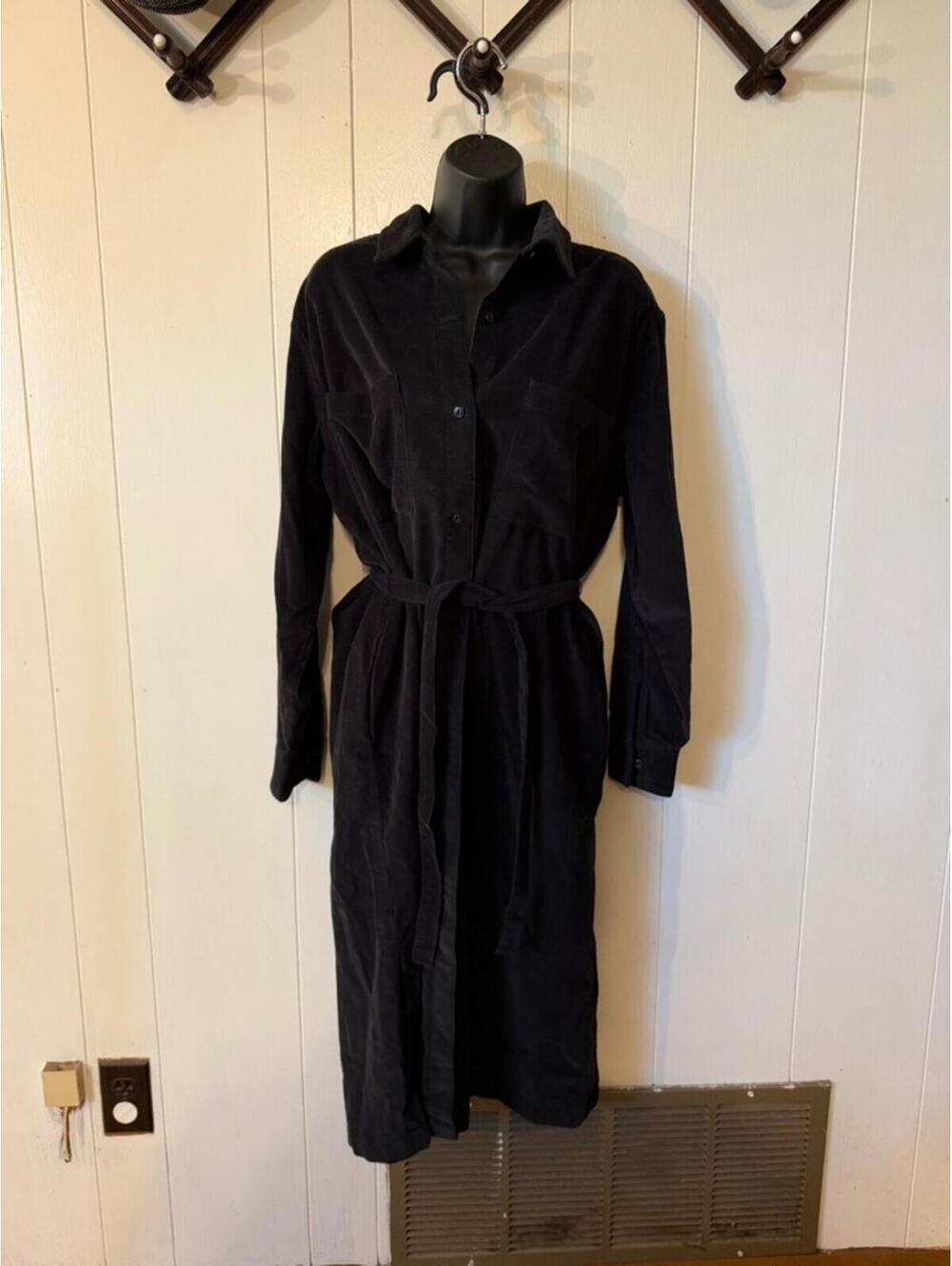 Dockers Black Corduroy Midi Shirt Dress